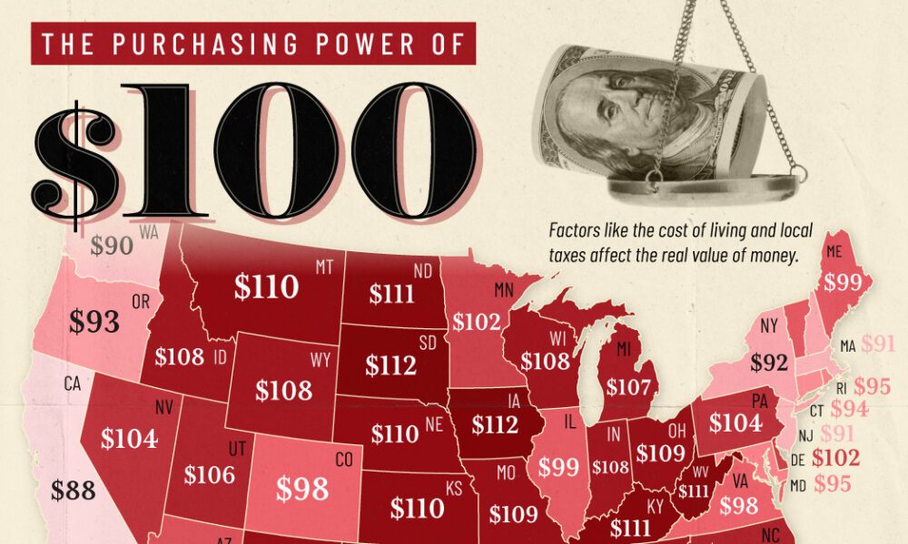 地図で見る: 米国各州の 100 ドルの購買力