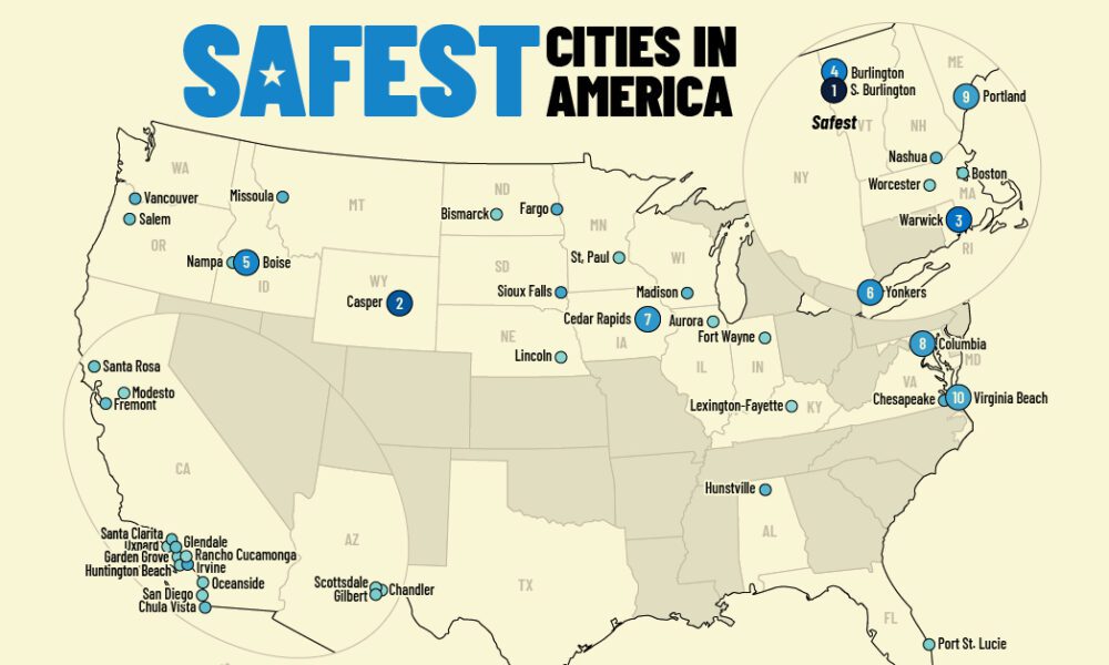地図化: 2024 年のアメリカで最も安全な都市