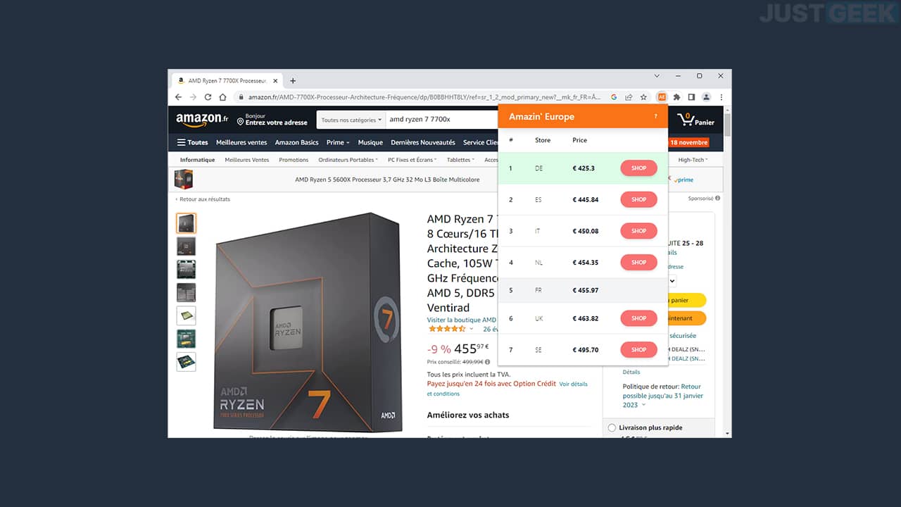 製品の価格をすべてのAmazonEUサイトと比較してください