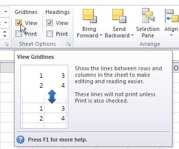 Excel 2010 のビューからグリッド線を削除する方法
