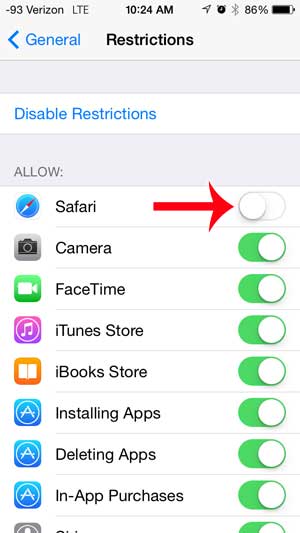 iPhoneのWebブラウザを無効にする方法