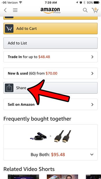 Amazon iPhone アプリからリンクを共有する方法
