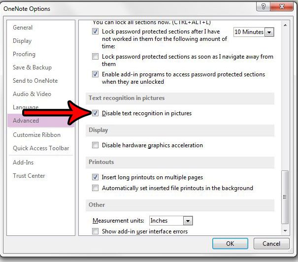 OneNote 2013 の画像内のテキスト認識を無効にする方法