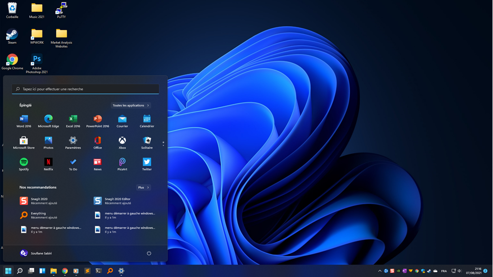 Windows11の[スタート]メニューを左に移動します