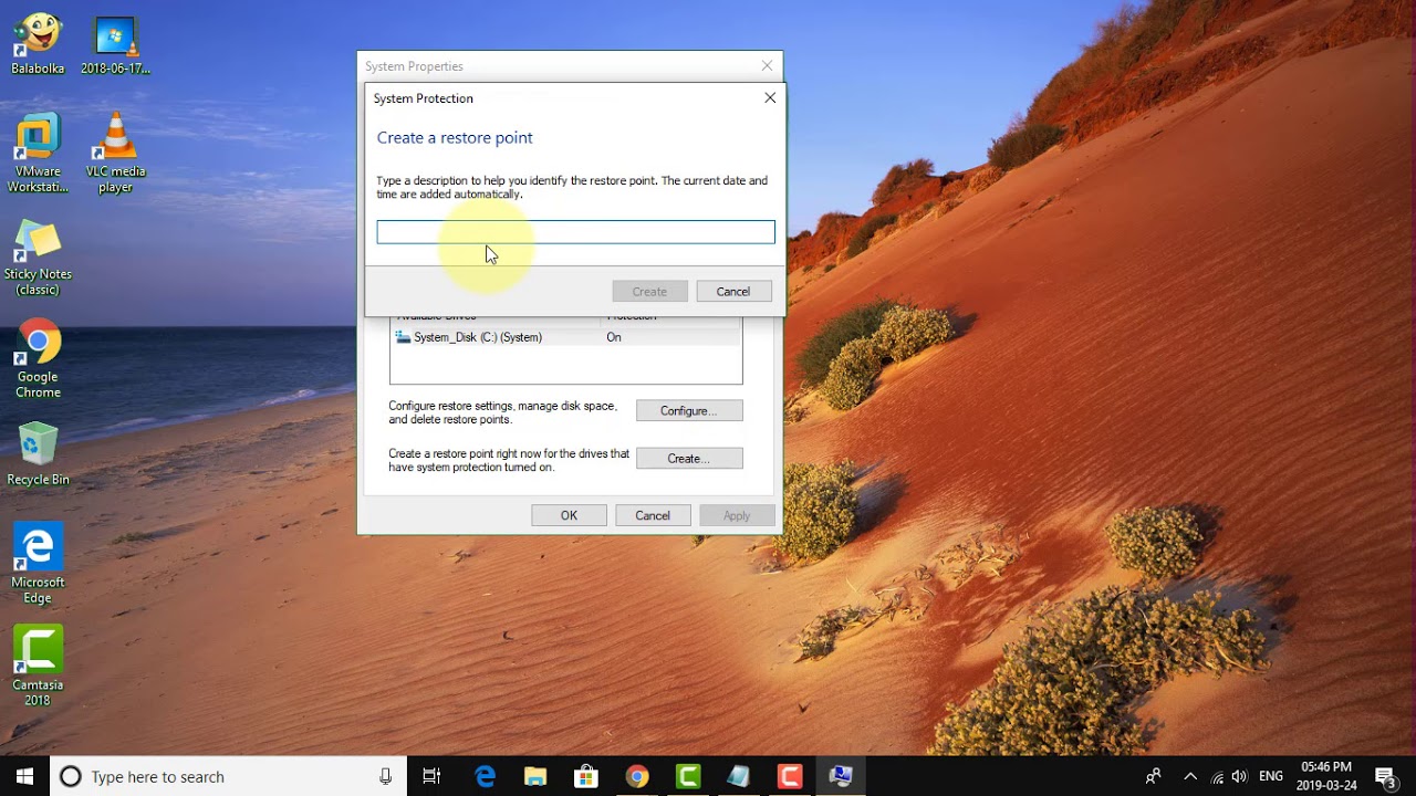 Windows 10に復元ポイントを作成します